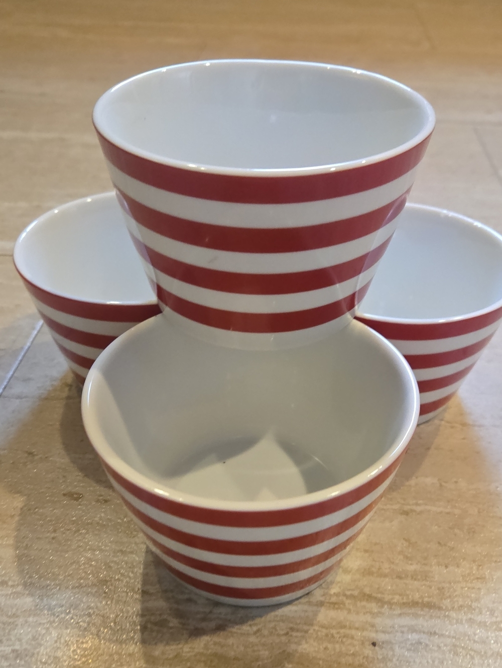 222 Fifth Set of Four Red & White Striped Ceramic Bowls
